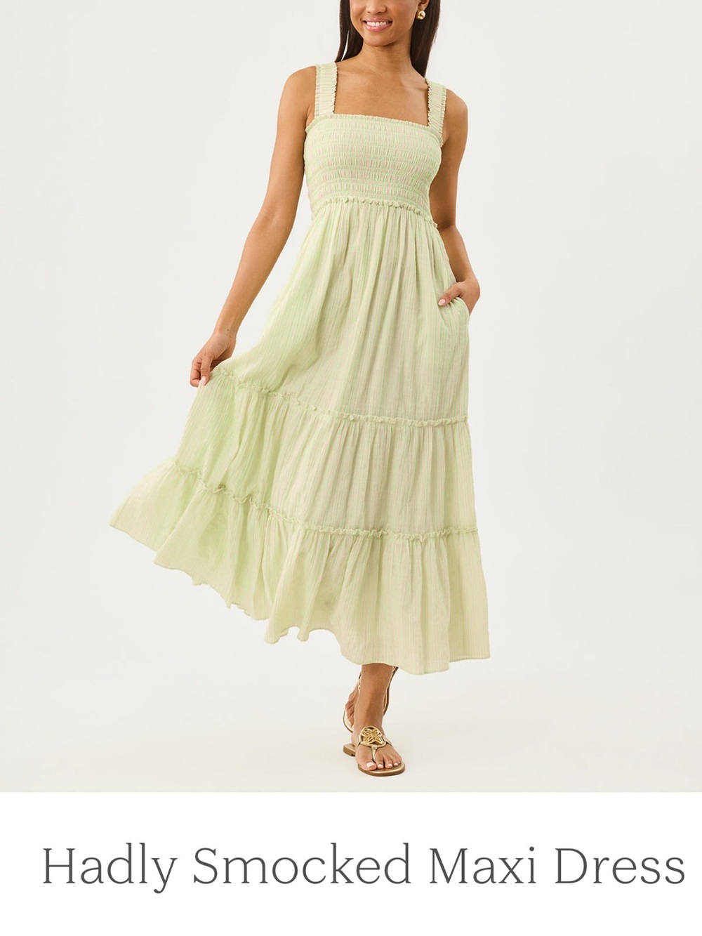 NWT Lilly Pulitzer Hadley Smocked Maxi Dress Pistachio And Pink Oxford Stripe